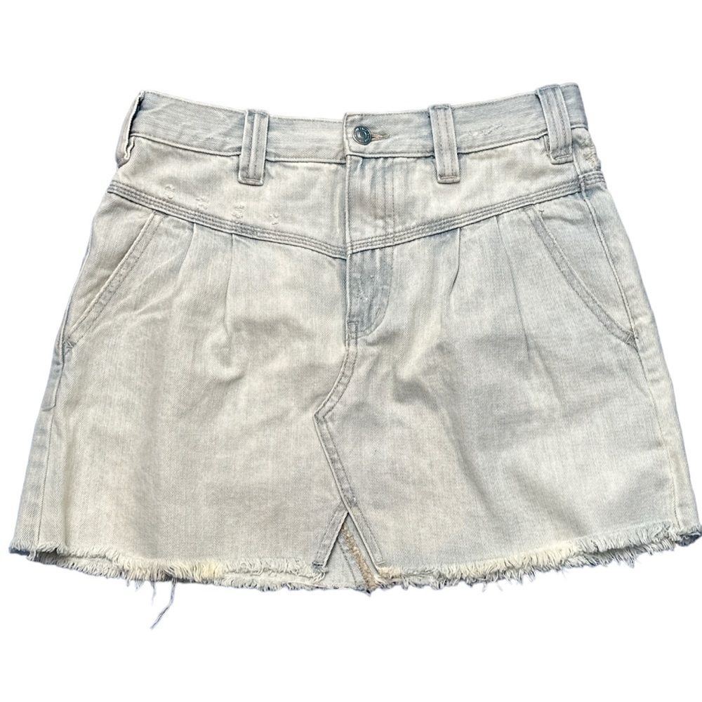 We The Free Denim Mini Skirt Raw Hem Pockets Zipper Fly Distressed Size 27